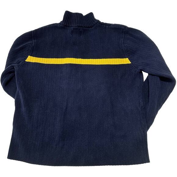 American Eagle Sweater Men XL Blue Yellow 1/4 Zip Pullover 100% Cotton Y2K Rugby - Picture 2 of 6